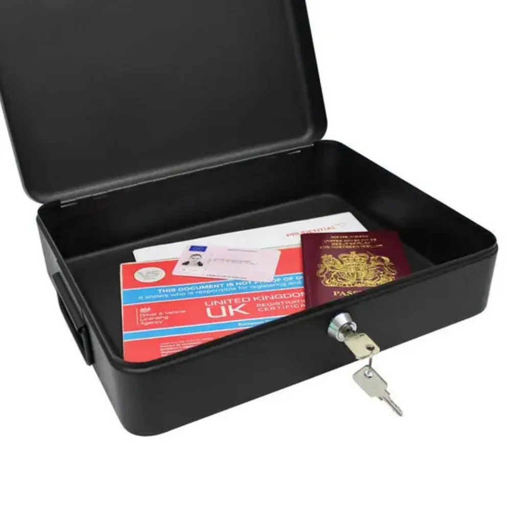 12" Security Cash Document Storage Safety Deposit Secure Lock Key Safe Box Metal