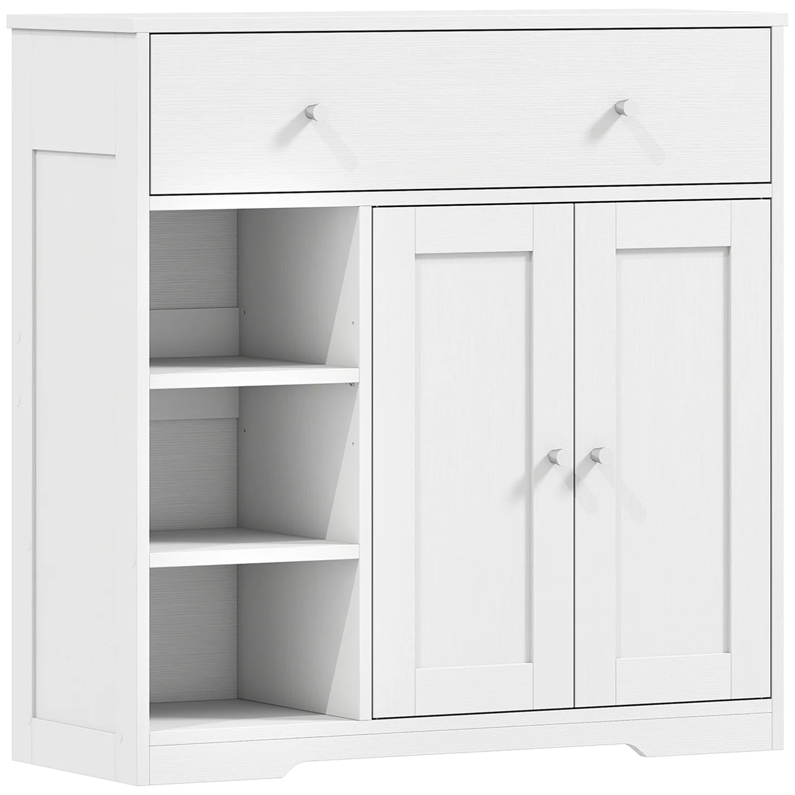 HOMCOM Bathroom Floor Cabinet, Freestanding Bathroom Cabinet with Drawer, Door, Open Shelves, White