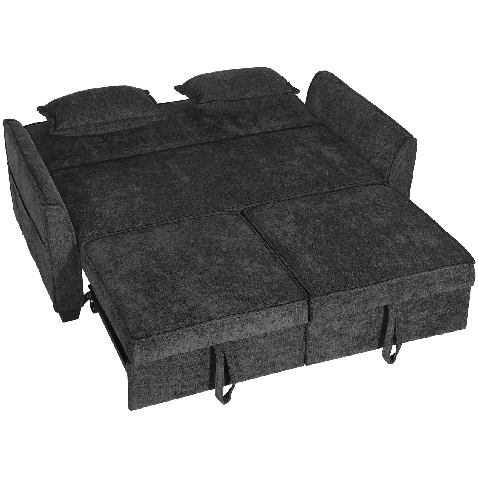 HOMCOM 2 Seater Sofa Bed, 4-in-1 L-Shaped Convertible Pull-Out Sleeper Sofa with Adjustable Backrest and Side Pockets, Black