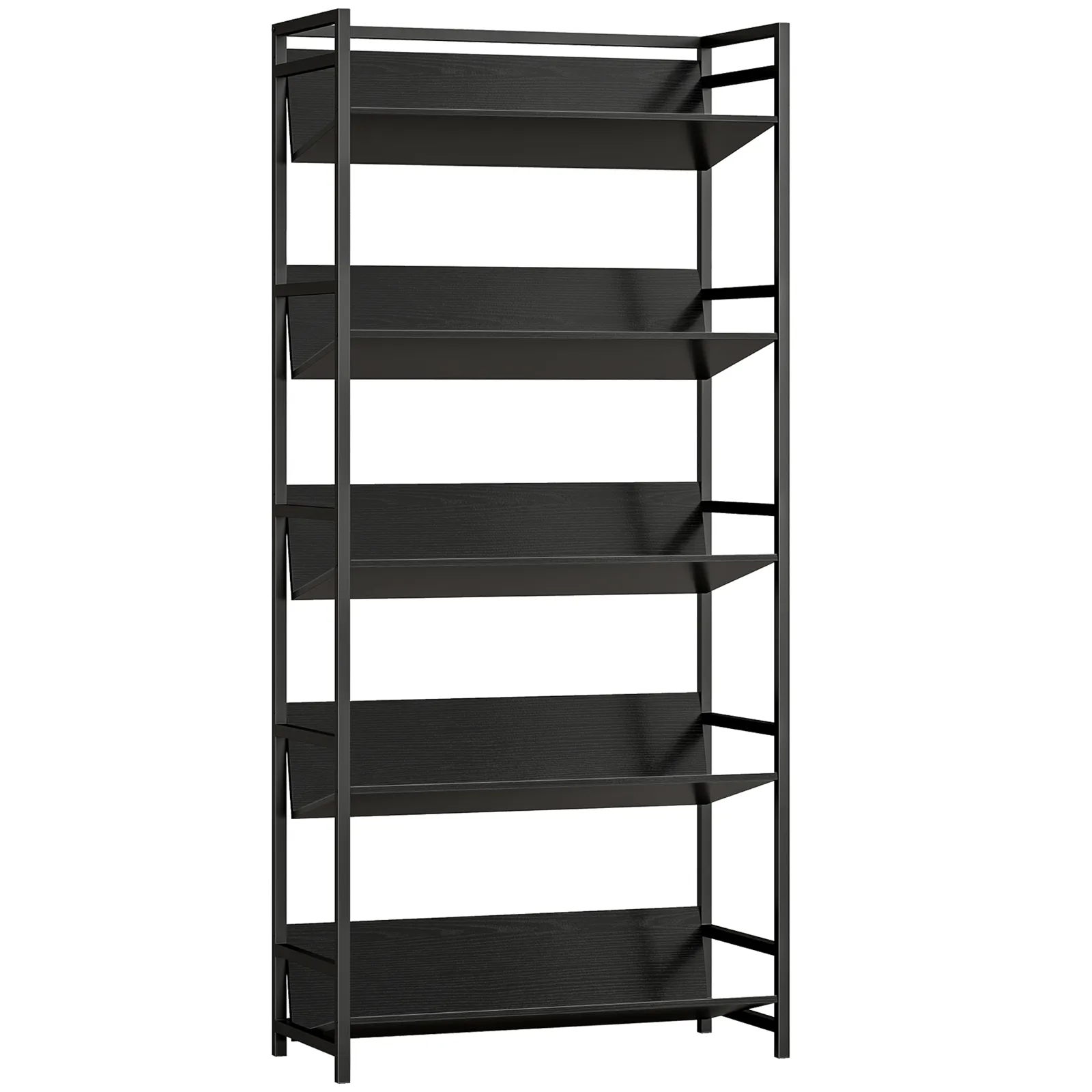 HOMCOM Bookshelf 5-Tier Metal Frame Bookcase Storage Shelves for Living Room Black