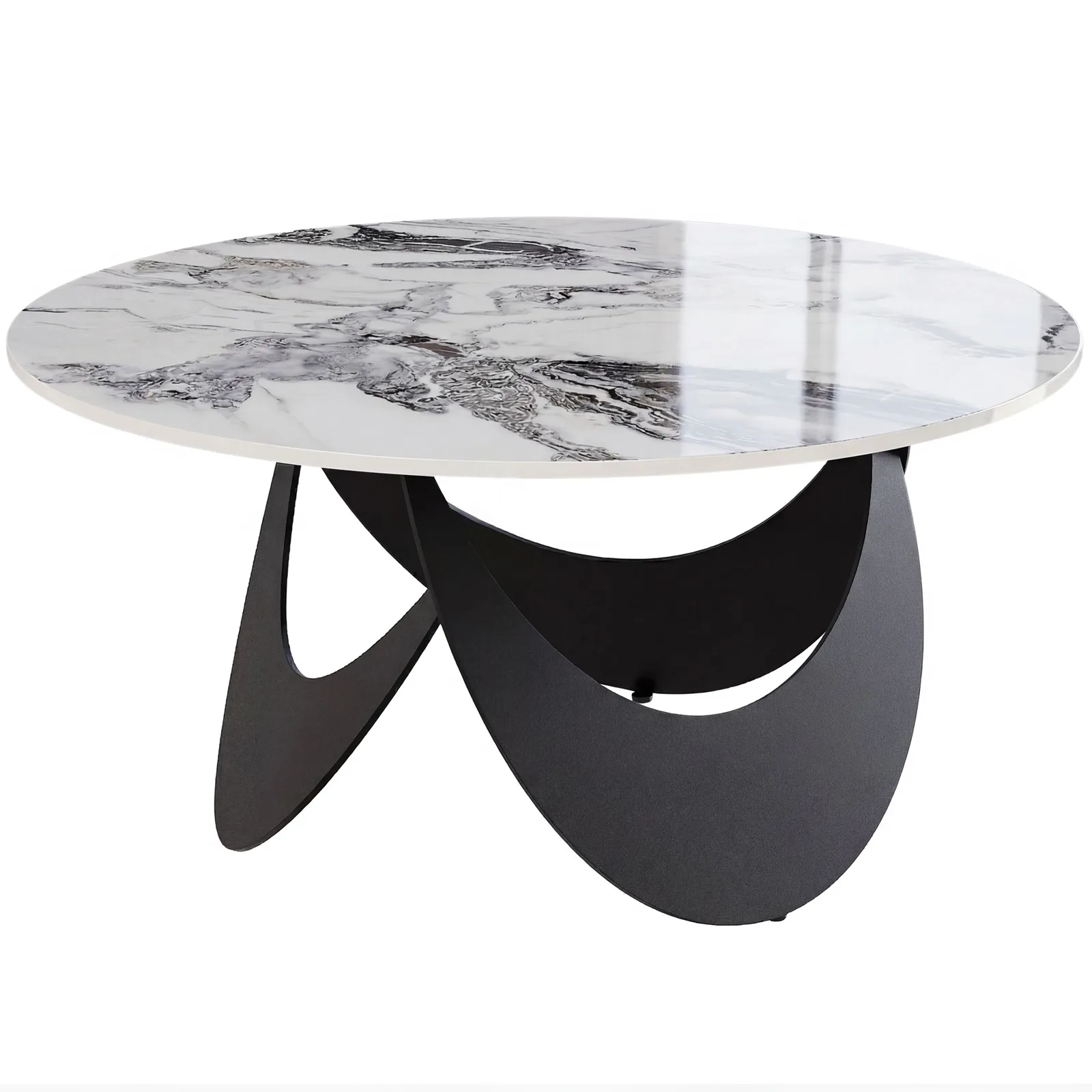 HOMCOM Coffee Table Sintered Stone Top Adjustable Foot Pads Modern Centre Table for Living Room White and Black