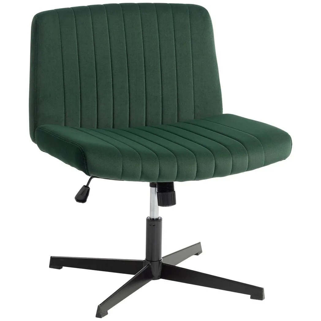 HOMCOM Flannel Criss Cross Legged Desk Chair, Armless Office Chair No Wheels, Green