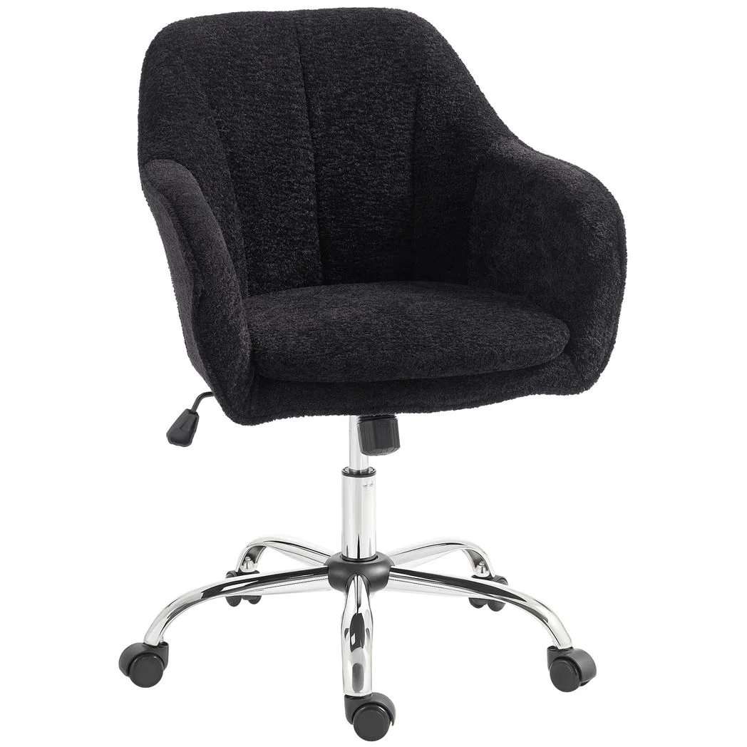 HOMCOM Modern Makeup Vanity Chair, Snow Flannel Office Chair with Tub Back, Black