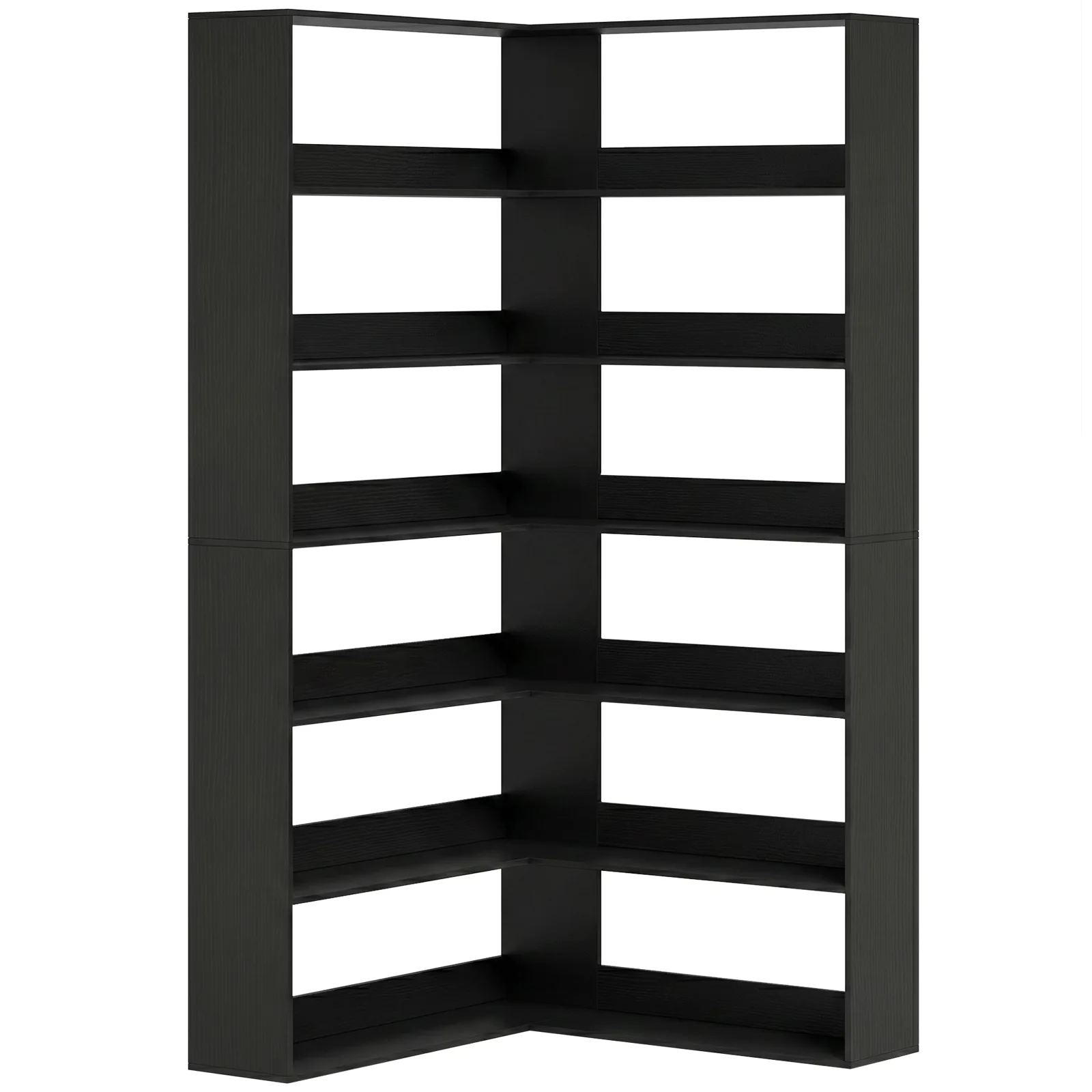 HOMCOM 7 Tiers Bookshelf, L-Shaped Corner Bookcase with Anti-Slip Rear Guard, Black Wood Effect