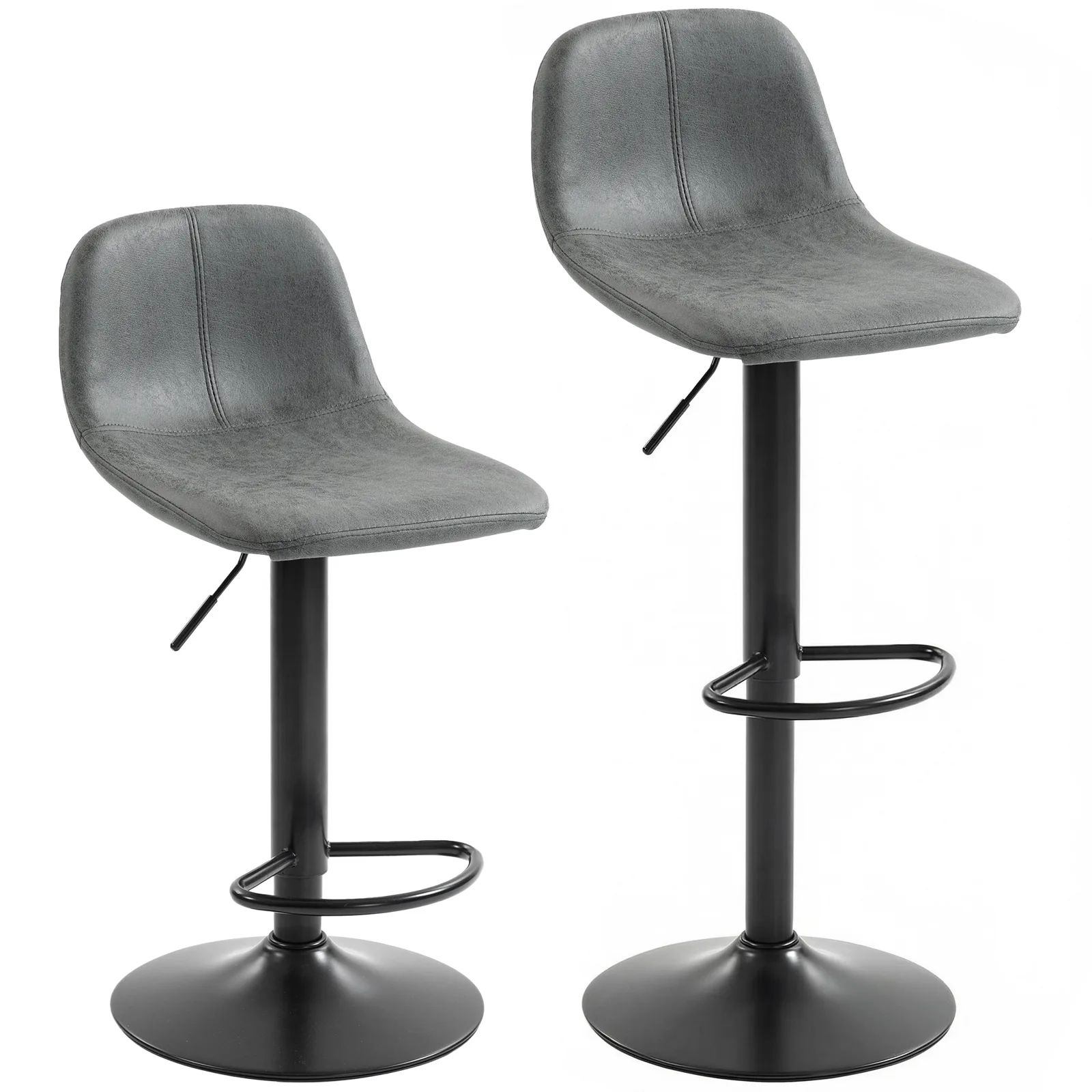 HOMCOM Bar Stools Set of 2, Modern Swivel Barstools with Footrest for Kitchen Island and Dining Room, Grey