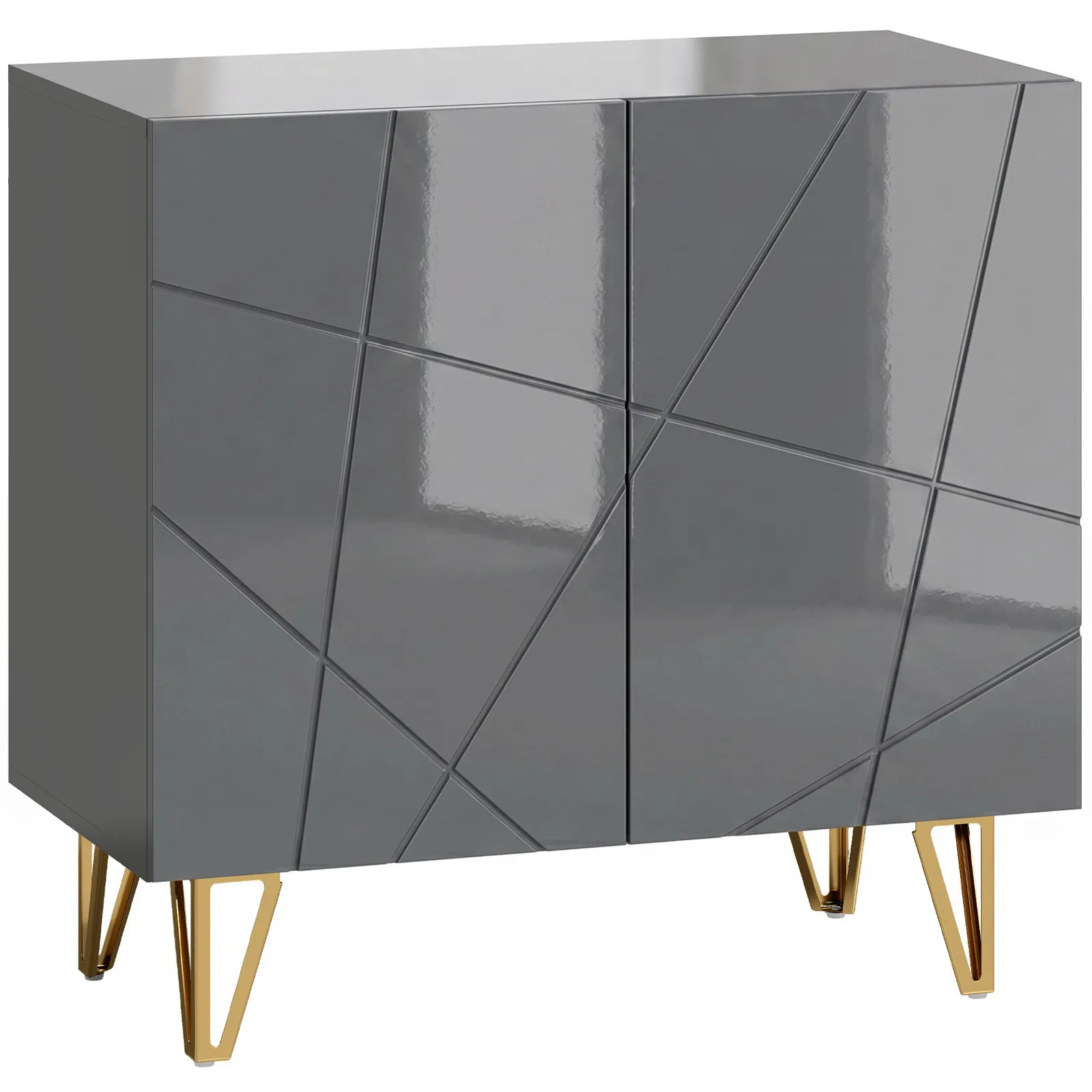 HOMCOM Modern Luxe High Gloss Sideboard, with Hairpin Legs - Grey