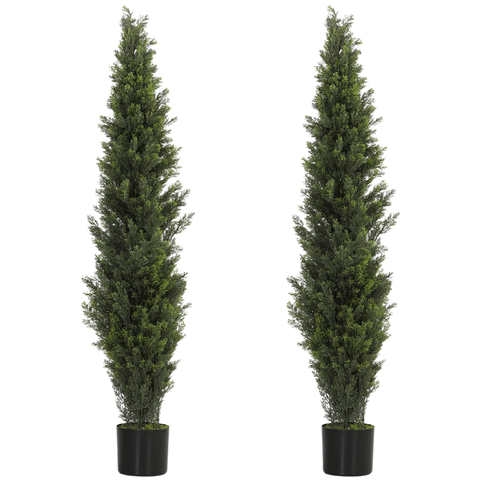 HOMCOM Set of 2 Decorative Artificial Plants Cypress in Weighted Pot, Fake Plant with 2035 Leaves, 150 cm