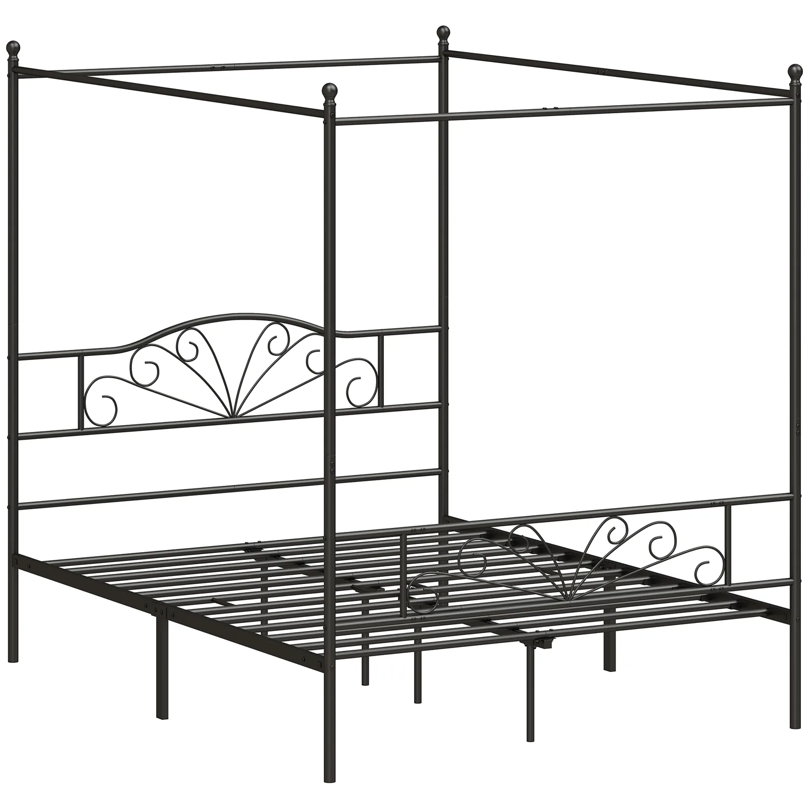 HOMCOM Canopy Bed Frame King Size, Metal Platform Bed Frame with Headboard and Footboard, Underbed Storage, Black