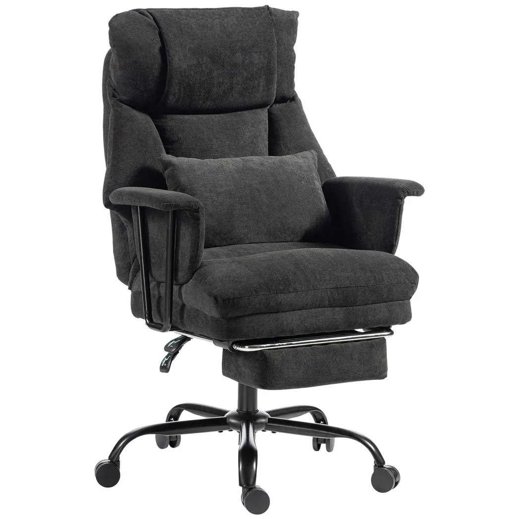 HOMCOM Office Chair, 180kg Heavy Duty Linen Computer Desk Chair with Lumbar Support, Wide Seat, Spring Cushion, Black