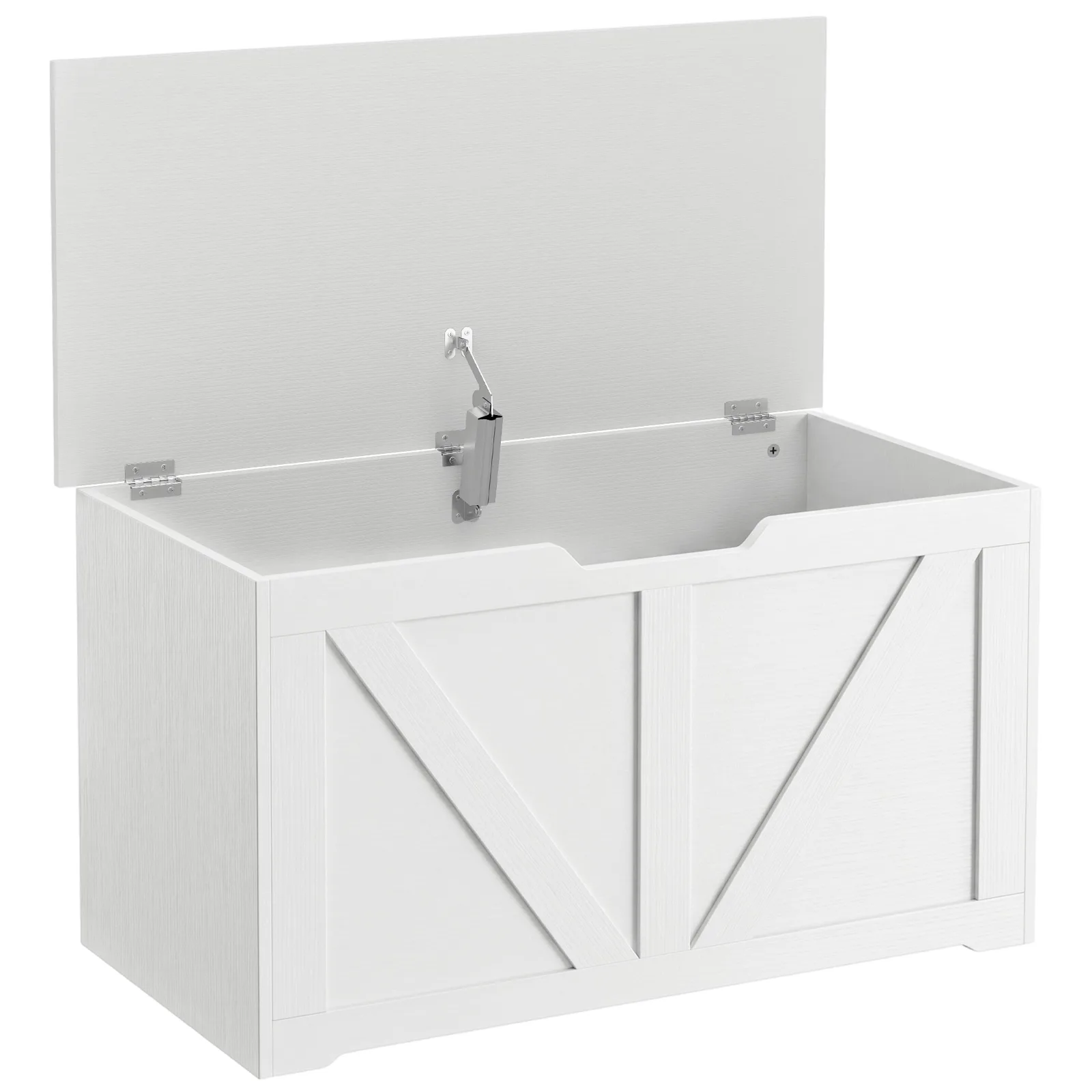 HOMCOM 100L Home Storage Box, with Safety Hinge - White Wood-Effect