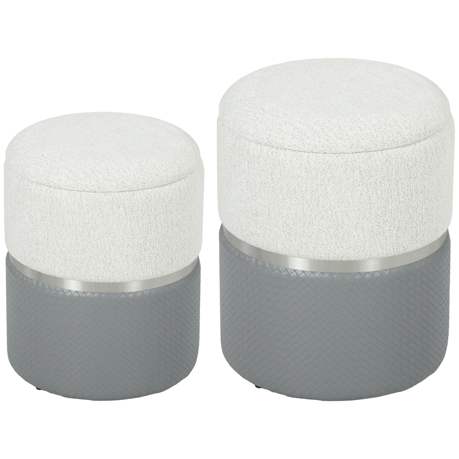HOMCOM Nesting Round Ottoman with Storage Set of 2 - Cream/Grey