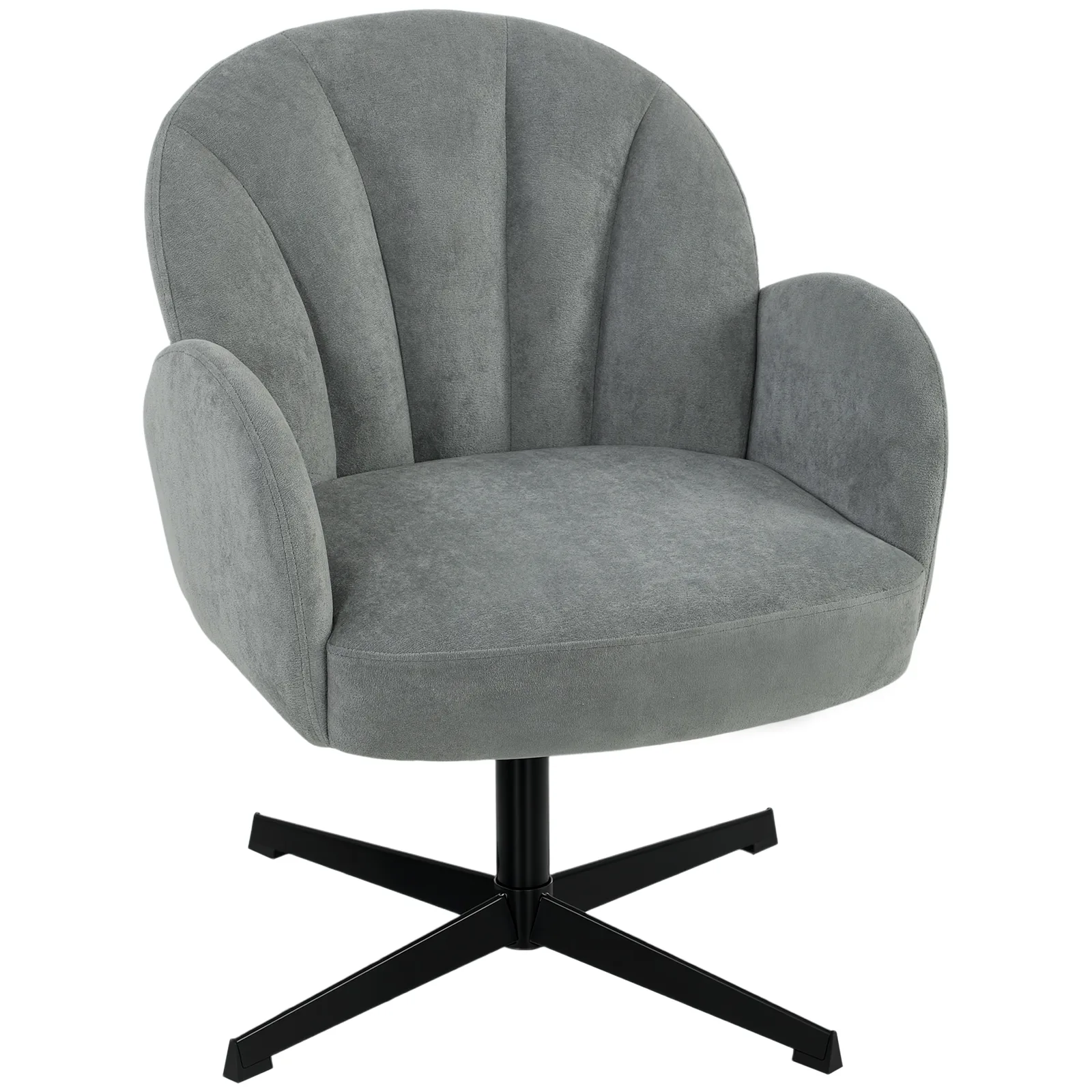 HOMCOM Swivel Accent Chair, Shell-Shaped Armchair with Spring Cushion, Metal Base, Grey