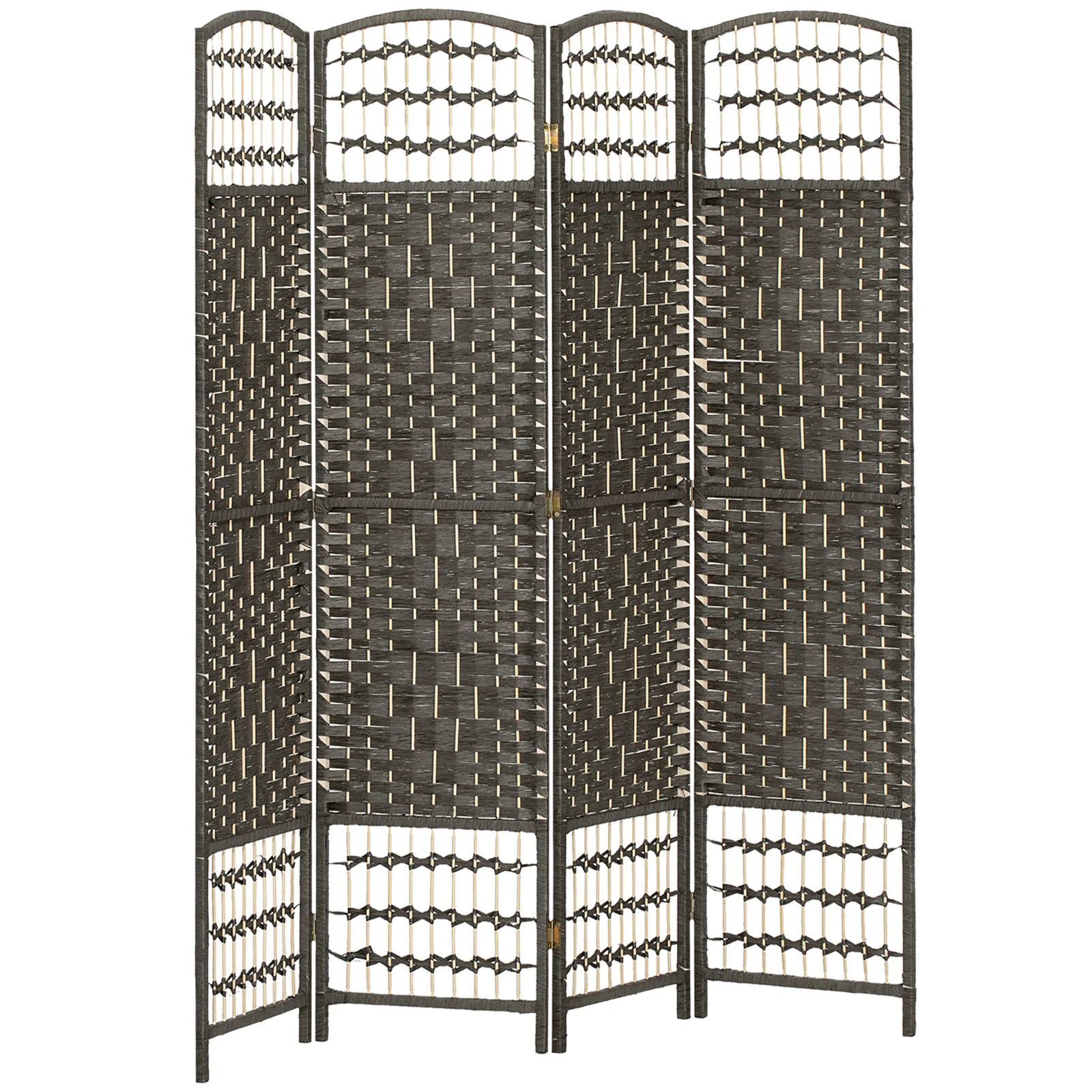 HOMCOM 4 Panel Folding Privacy Screen, Room Divider with Pine Wood Frame for Living Room and Office, Dark Grey