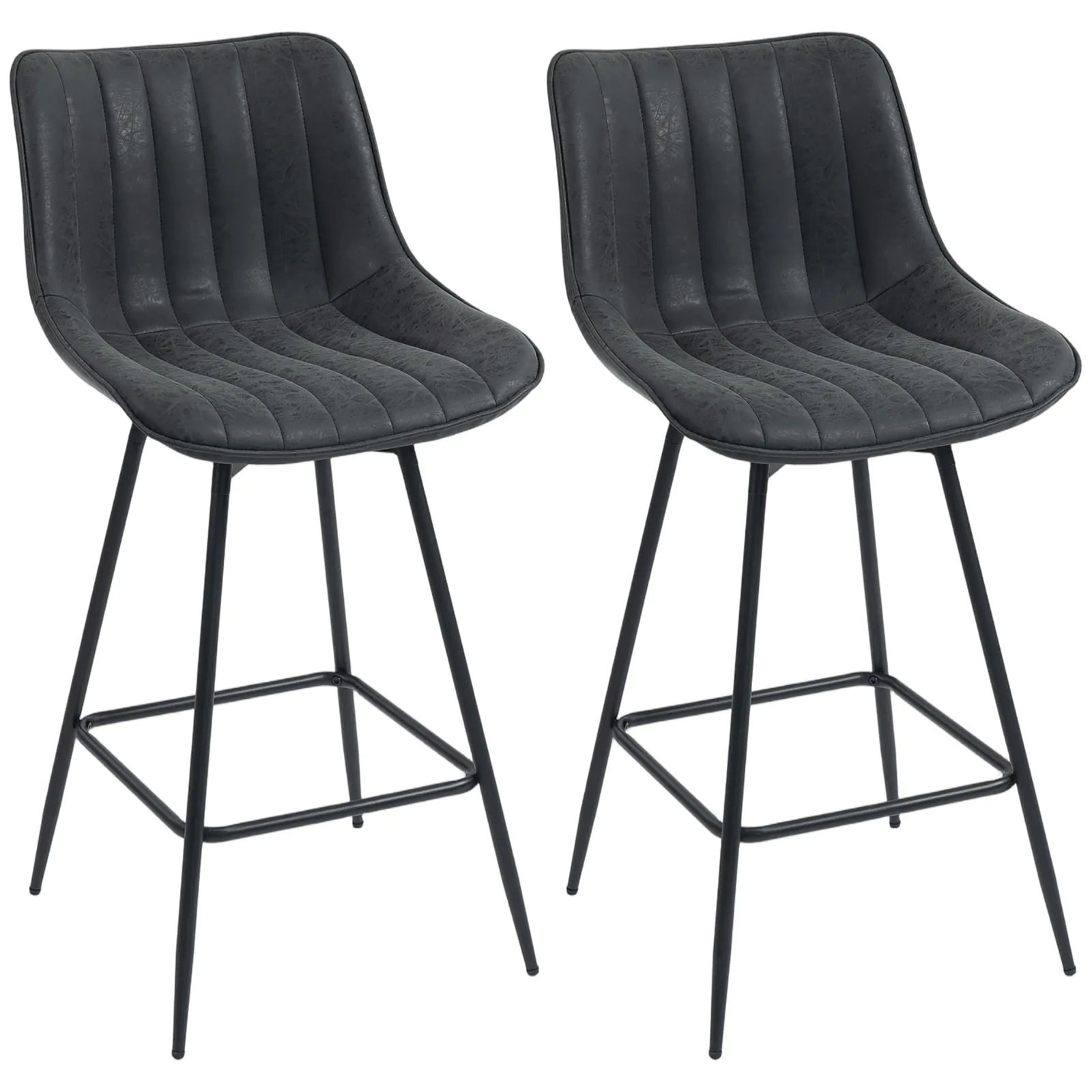 HOMCOM Set of 2 PU Leather Swivel Bar Stools - Black
