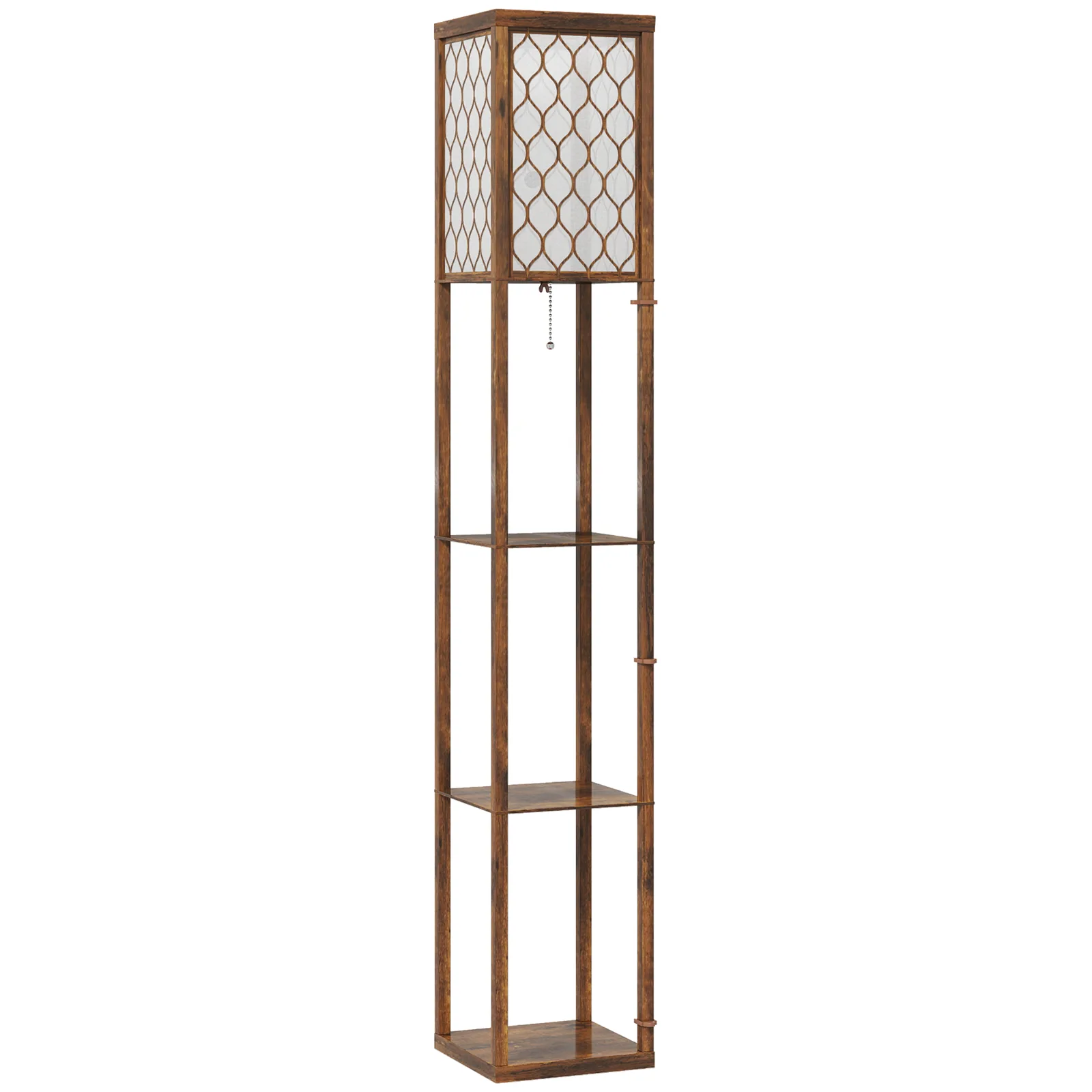HOMCOM Three-Shelf Standing Lamp - Rustic Brown/White