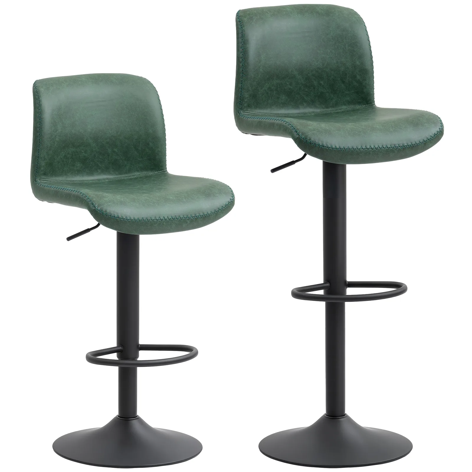 main - HOMCOM Bar Stools Set of 2, PU Leather Barstools with Backrest and Foo