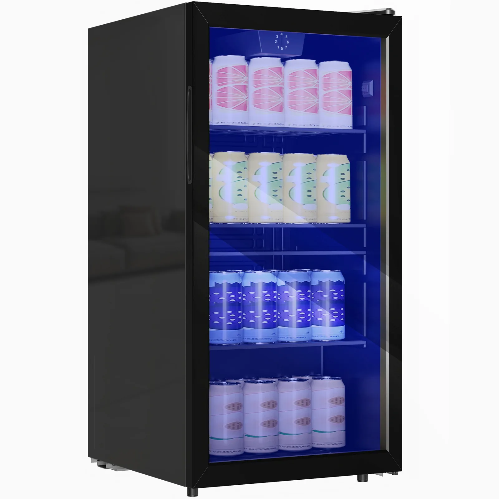 HOMCOM 93L Drinks Fridge, 115 Can Freestanding Beer Fridge with Glass Door, Adjustable Shelves, LED Light, for Beer Soda, Black