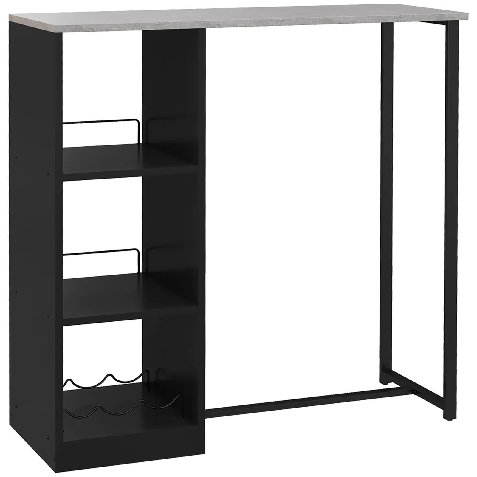 HOMCOM Breakfast Bar Table, Bar Table with 3-Tier Storage Shelf and Wine Rack, 105W x 40D x 105H cm, Black