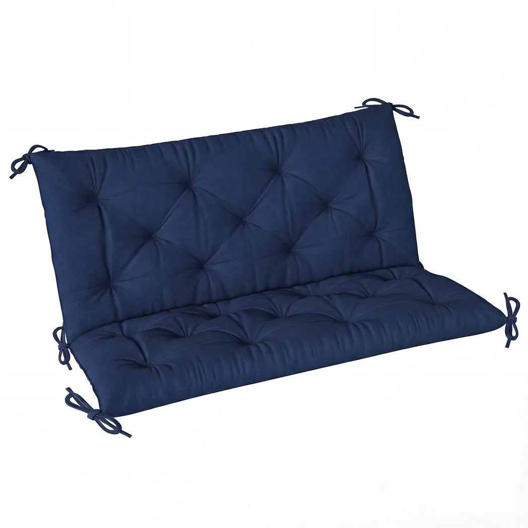 Outsunny 2 Seater Bench Pad, Garden Chair Cushion with Back and Ties for Indoor and Outdoor Use, 98 x 100 cm, Dark Blue