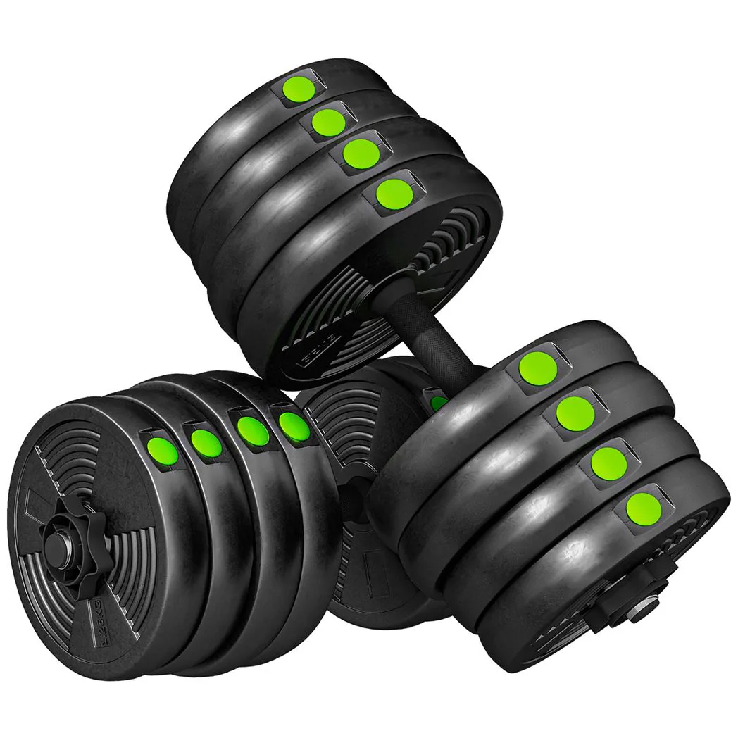 SPORTNOW Adjustable Weight Barbell & Dumbbells Set Free Weights Strength Muscle Exercise Home Gym Training, Black and Green