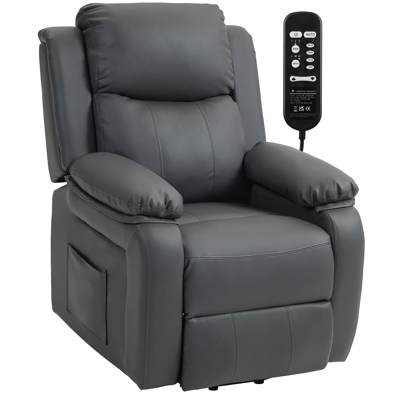 HOMCOM Riser and Recliner Chair with Vibration Massage, PU Leather Power Lift Chair for Elderly, Dark Grey