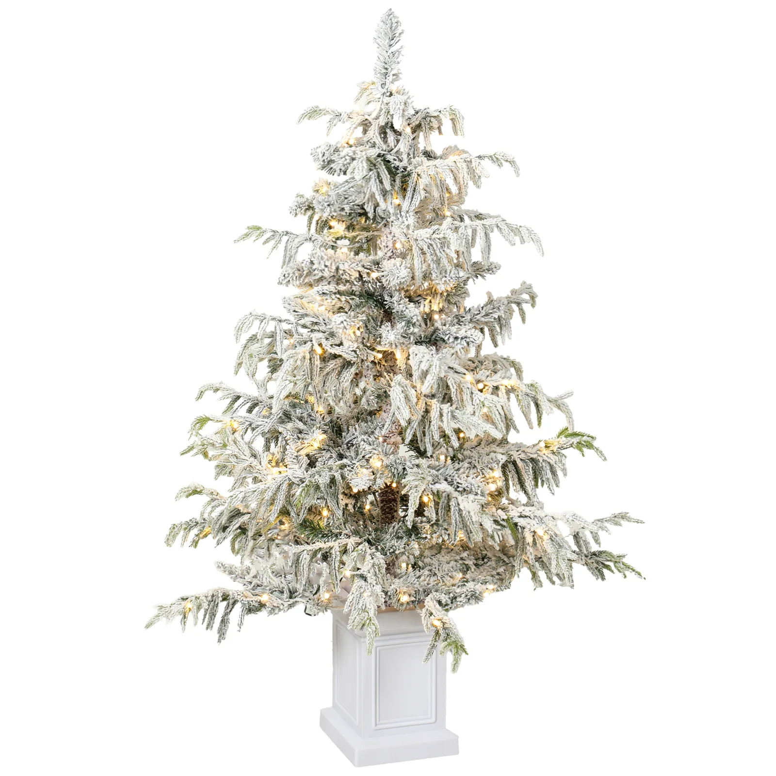 HOMCOM 4ft Prelit Flocked Christmas Tree, Artificial Snow Flocked Spruce with 160 Warm White LED Lights, 8 Modes, Green