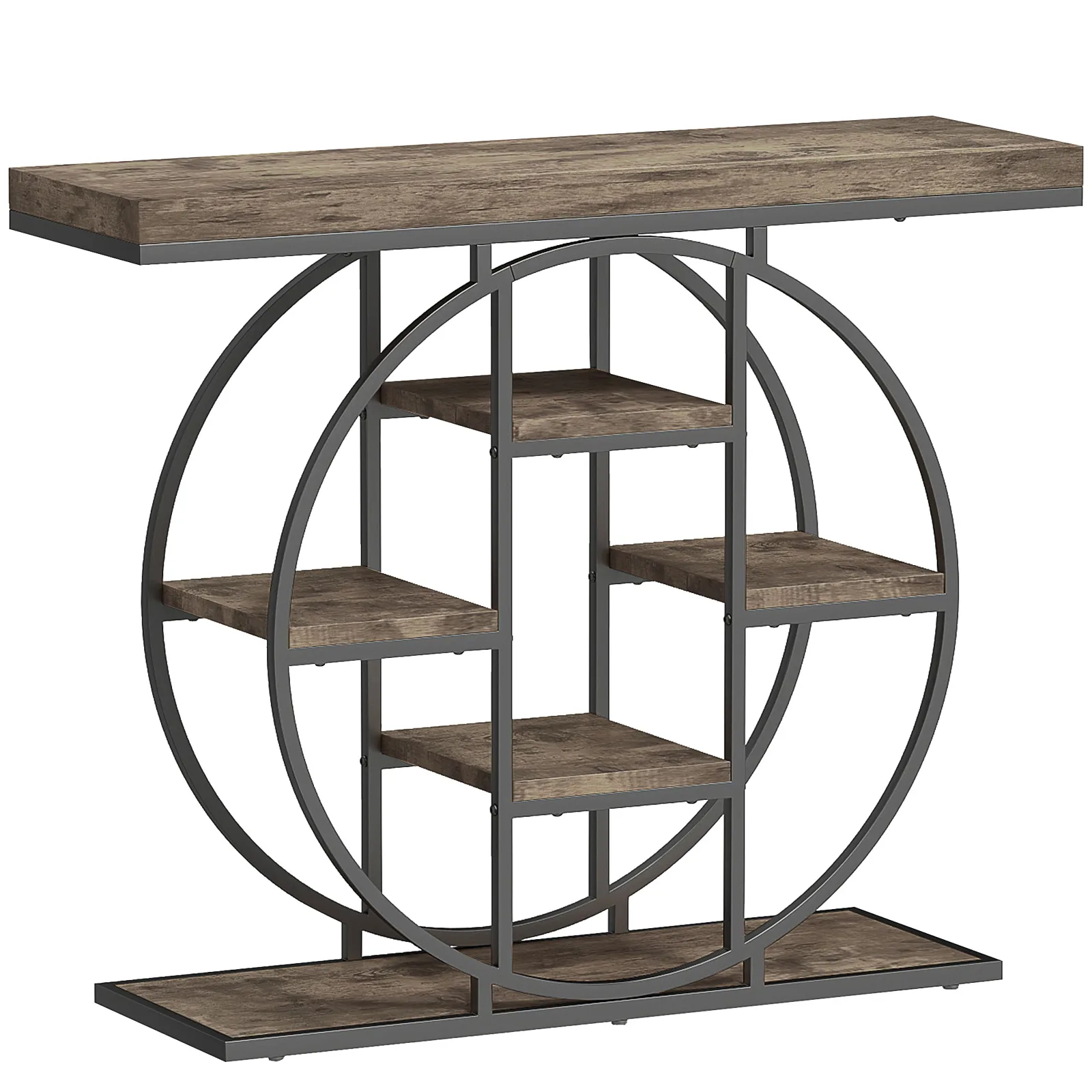 HOMCOM Industrial Console Table with Storage Shelves - Rustic Brown