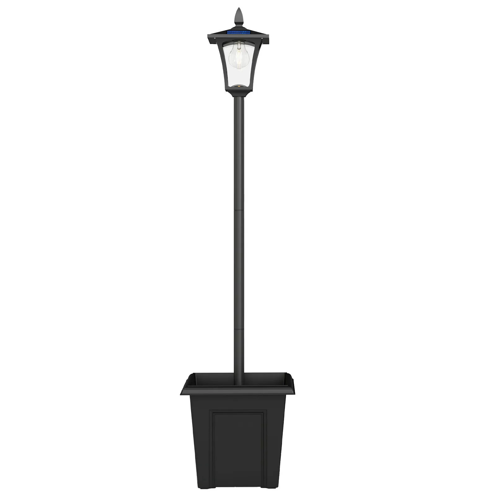 Outsunny Garden Solar Lamp Post Light, Waterproof LED Solar Light Post with Planter, Black | GardenGlow UK product image 1