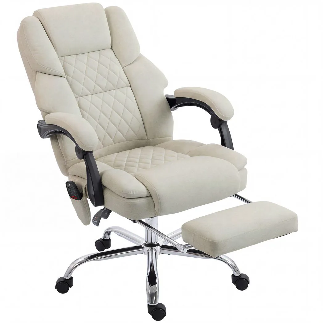 HOMCOM Office Chair with 6-point Vibration Massage and Heat, Fabric Desk Chair with Footrest, High Back, Cream White
