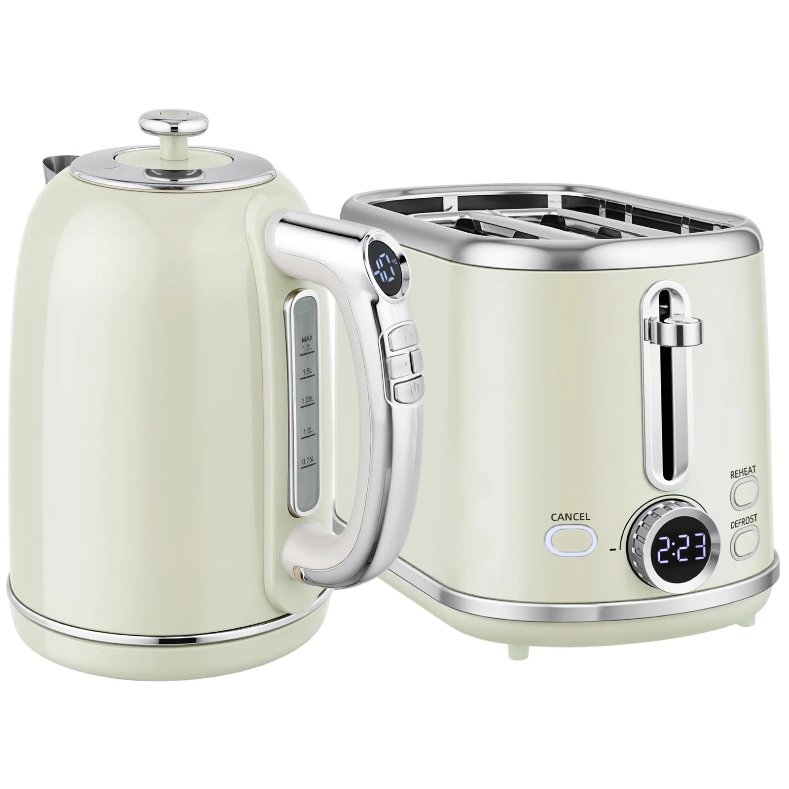 HOMCOM Polished Retro 40-100°C Kettle and Toaster Set - Grey