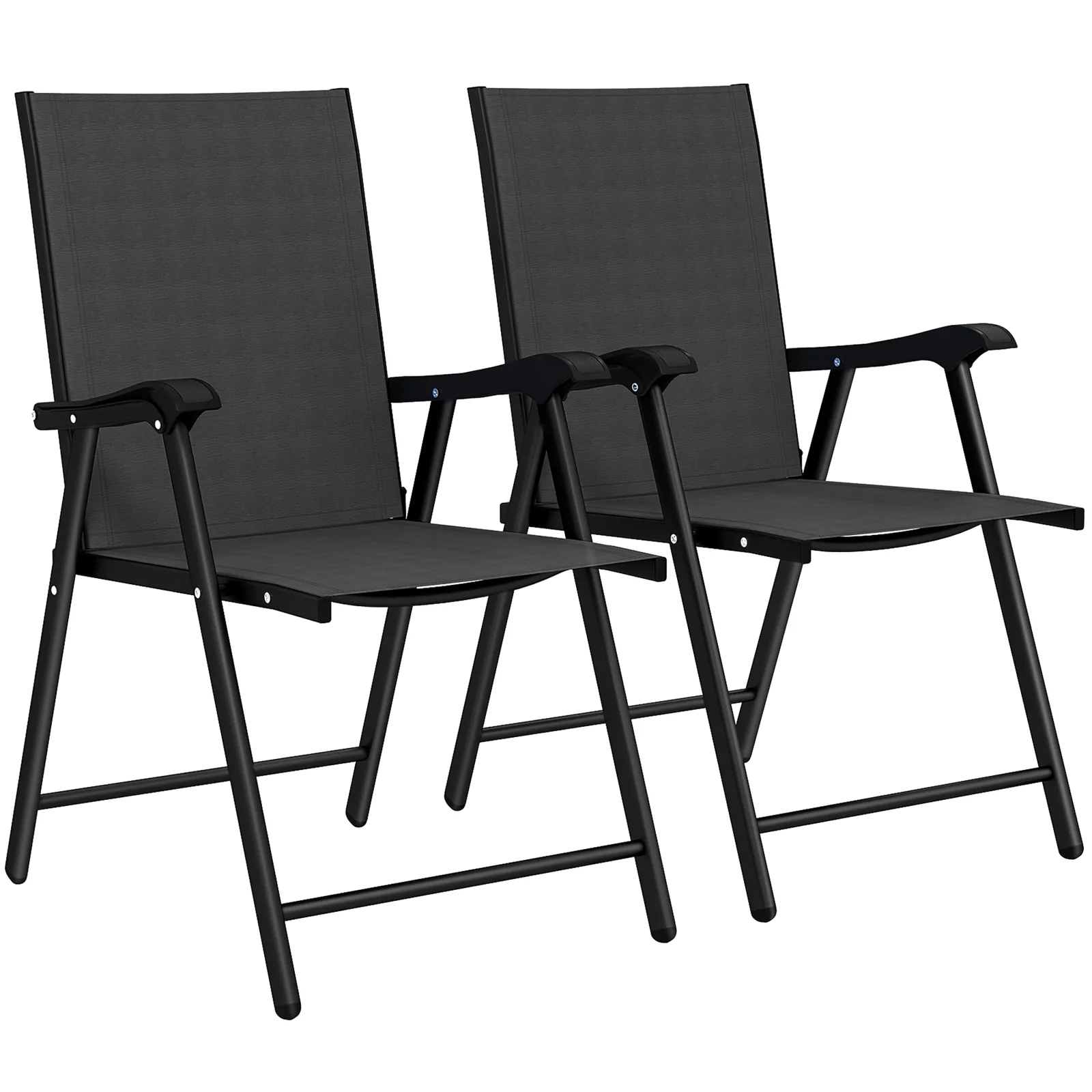 Outsunny Folding Garden Chairs Set of 2, Foldable Garden Dining Chairs with High Back, Armrests, Texteline Seat, Black