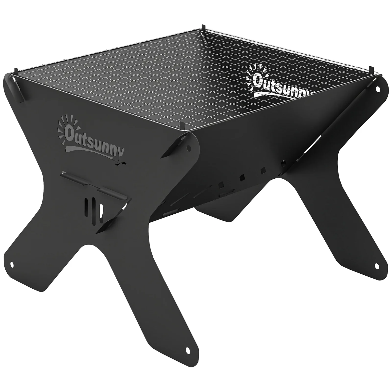 Outsunny 2-In-1 Portable BBQ Grill and Camping Fire Pit, Tabletop Charcoal Barbecue Grill with Gripper, Gloves and Carry Bag