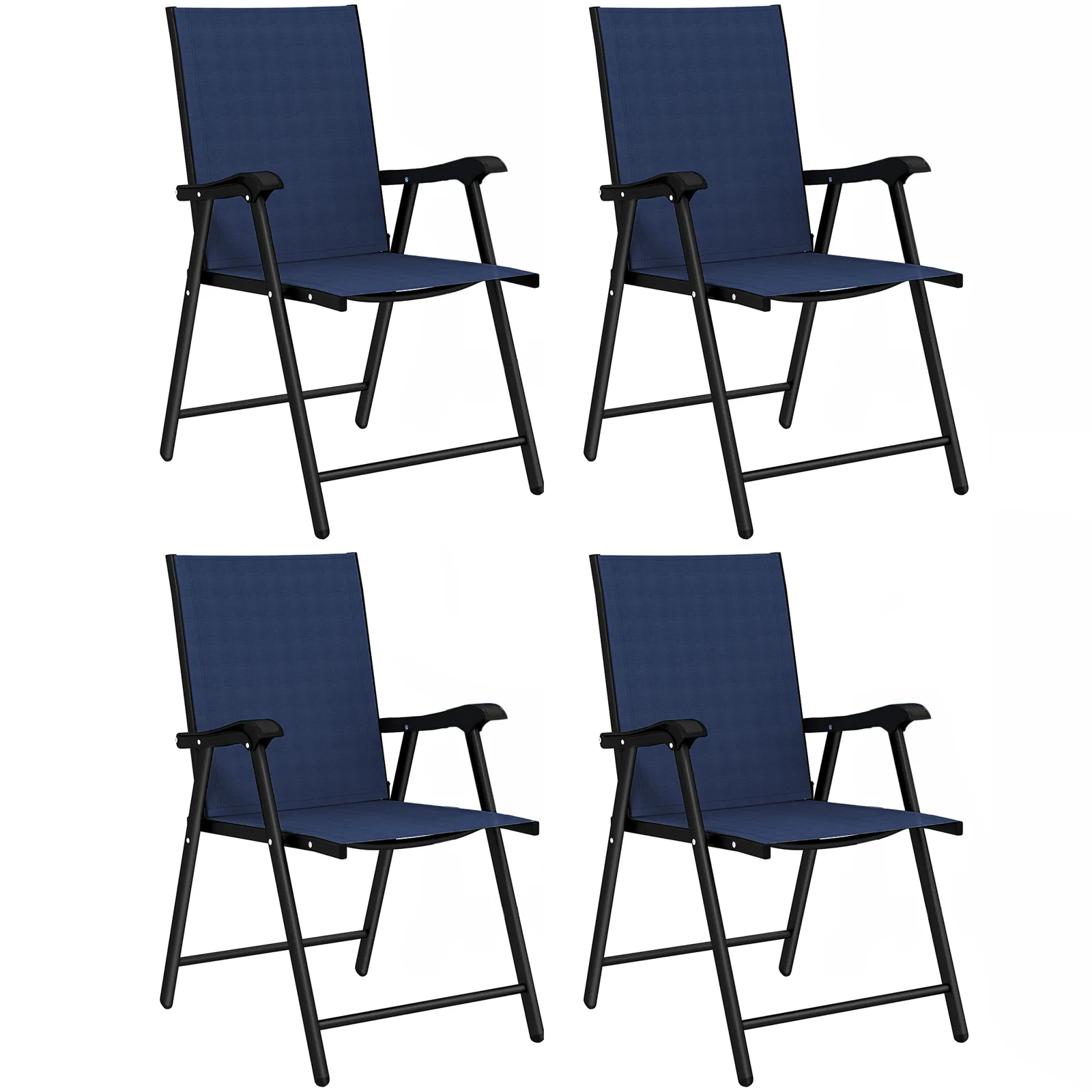 Outsunny Folding Garden Chairs Set of 4, Foldable Garden Dining Chairs with High Back, Armrests, Texteline Seat, Navy Blue