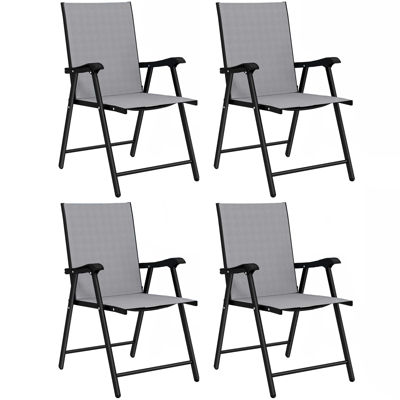 Outsunny Folding Garden Chairs Set of 4, Foldable Garden Dining Chairs with High Back, Armrests, Texteline Seat, Light Grey