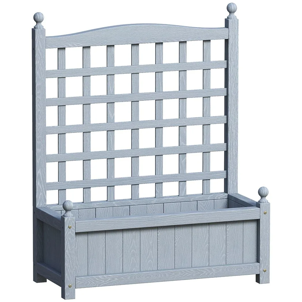 Outsunny Garden Planters with Trellis for Climbing Vines, Wood Raised Beds for Garden, Flower Pot, Indoor Outdoor, Grey