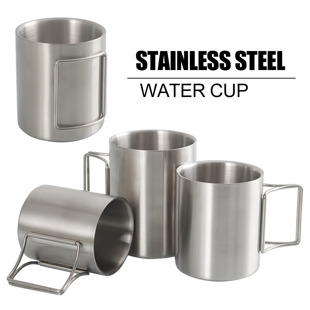 Camping Cup 200ml/300ml/400ml Stainless Steel Water Cup Tea Cup Coffee Mug with Foldable Handles for Outdoor Camping Backpacking