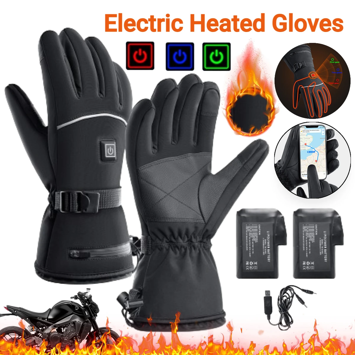 Motorcycle Heated Gloves Battery Powered Electric Heated Gloves Touch Screen Waterproof Thermal Heating Gloves for Outdoor Sport | ThermaGrip UK product image 1