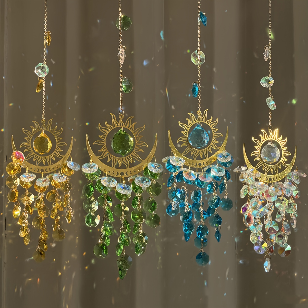 1pc garden set light ornaments flame moon sun crystal sun catcher wind chime hanging decorations hanging ornaments