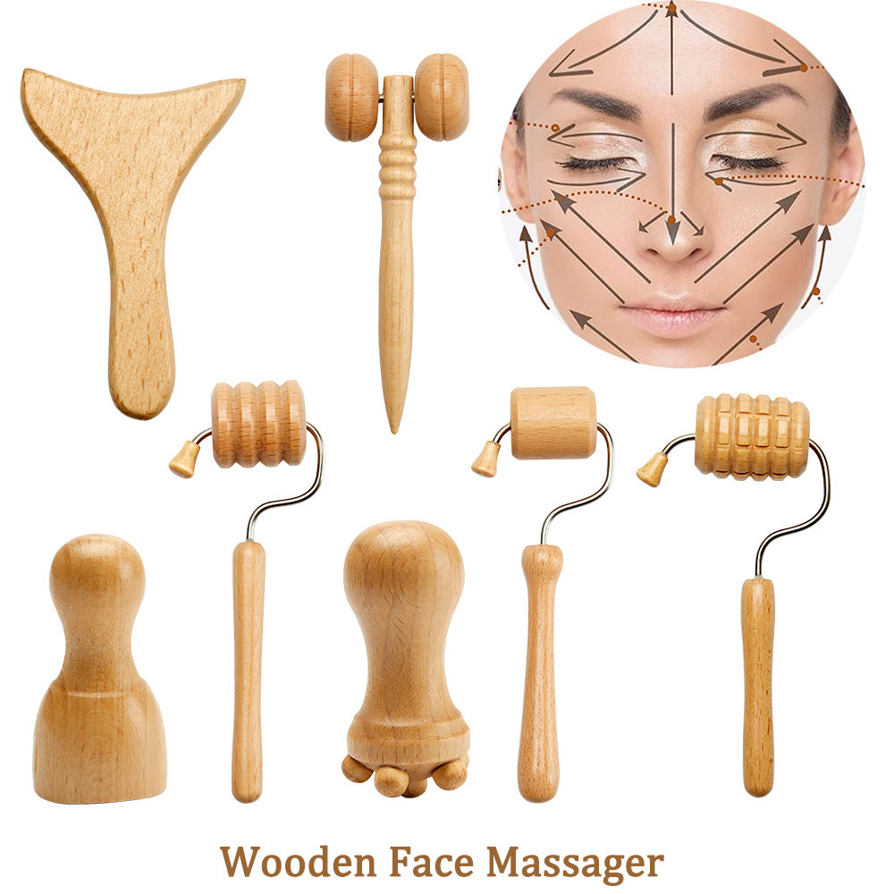 Wooden Massager for Face Wrinkle Remover Roller Facial Skin Scraping Lifting Maderoterapia Guasha Face Massager Beauty Health | GlowTherapy UK product image 1